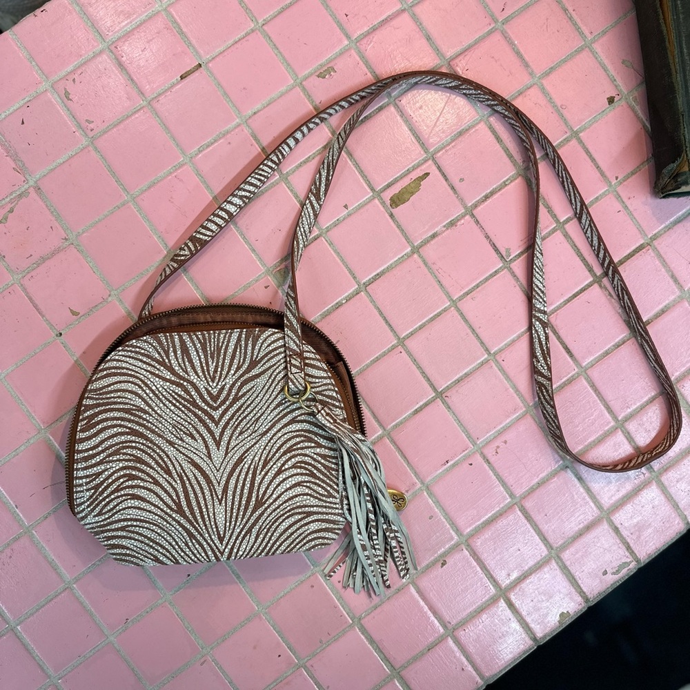 HOBO Brown and White Crossbody Leather Bag